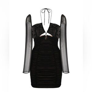 NWT self portrait crystal top tie long sleeve meah mini dress ruched size 8